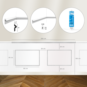 Kit DIY Encadrement  -Cimaise 200 cm PX175 + 2 cadres PX201 + colle - Soubassement Orac