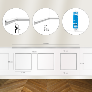 Kit DIY Encadrement - Cimaise 200cm PX175 + 3 cadres PX201 + colle - Soubassement Orac