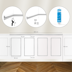 Kit DIY Encadrement - Cimaise 200cm  PX175 + 4 cadres PX201 + colle - Soubassement Orac