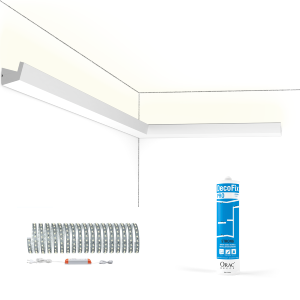 Pack 10 m Corniche éclairage indirect + Bandeau LED + Colle CX189 Orac / Paulmann- 5,5x4,2x200cm (h x p x L) - moulure décorative polyuréthane