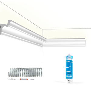 Pack 10 m corniche éclairage indirect + bandeau LED + colle C323 Orac / Paulmann- 5,5x4,2x200cm (h x p x L) - moulure décorative polyuréthane