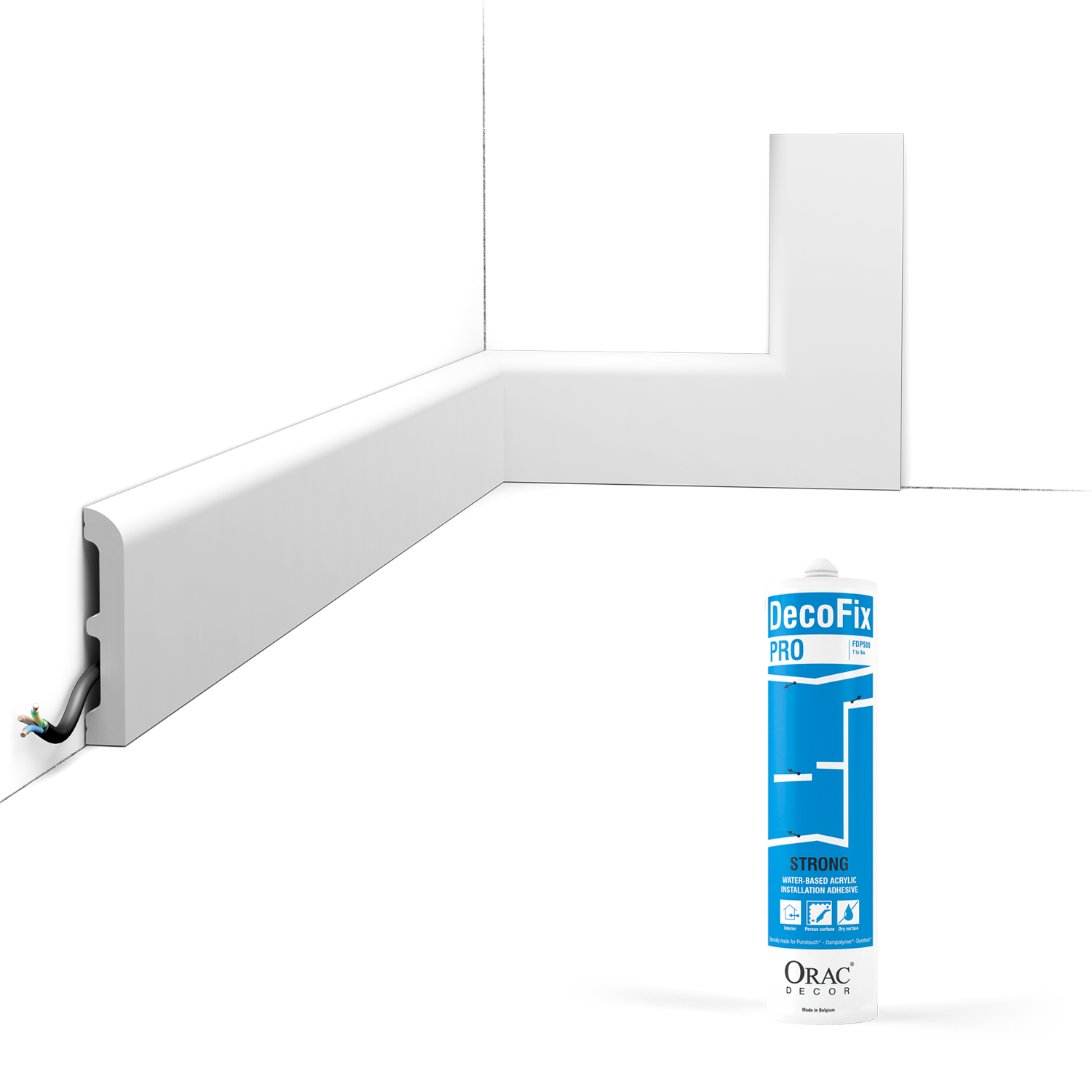 Pack 10 mètres Plinthes SX183 avec colle - Orac x Cimaises-et-plus - 7,5x1,3x200