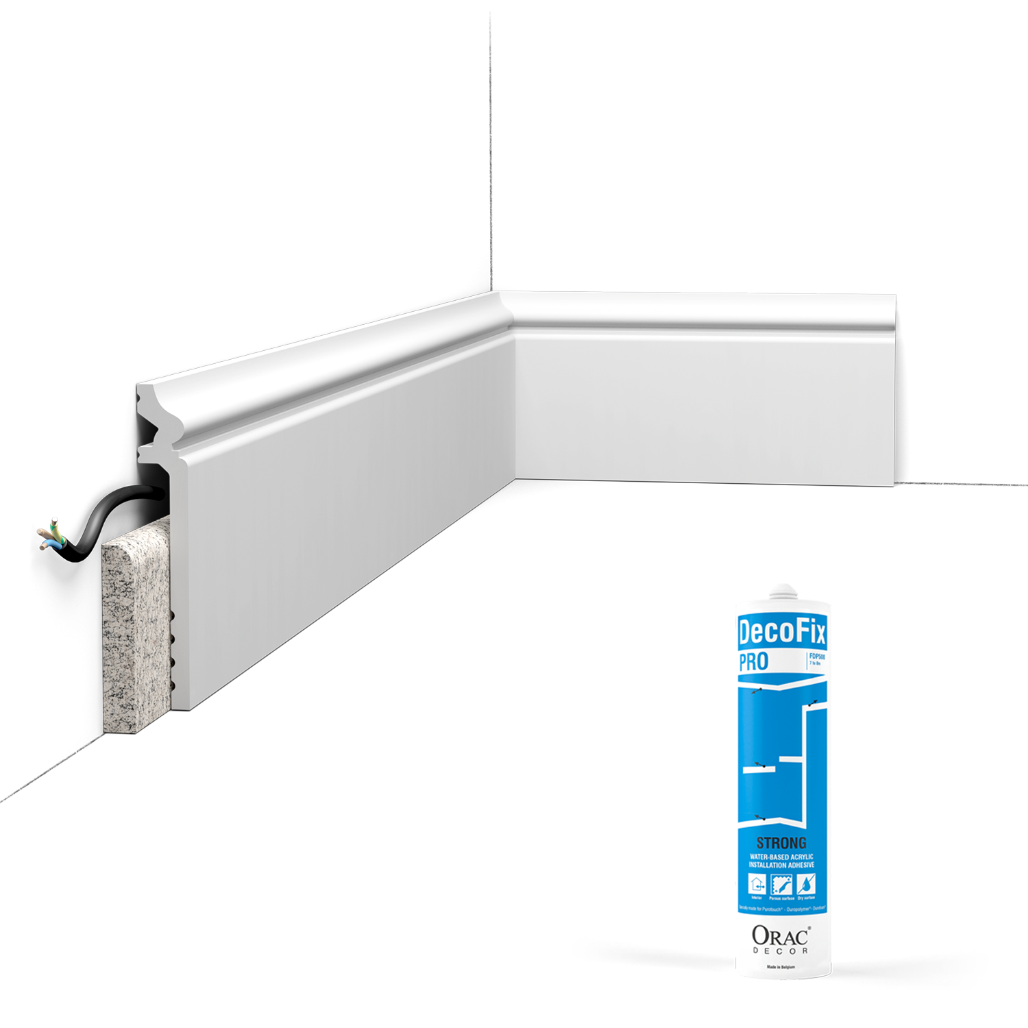 Pack 10 mètres Plinthe de rénovation SX186 avec colle - Orac x Cimaises-et-plus