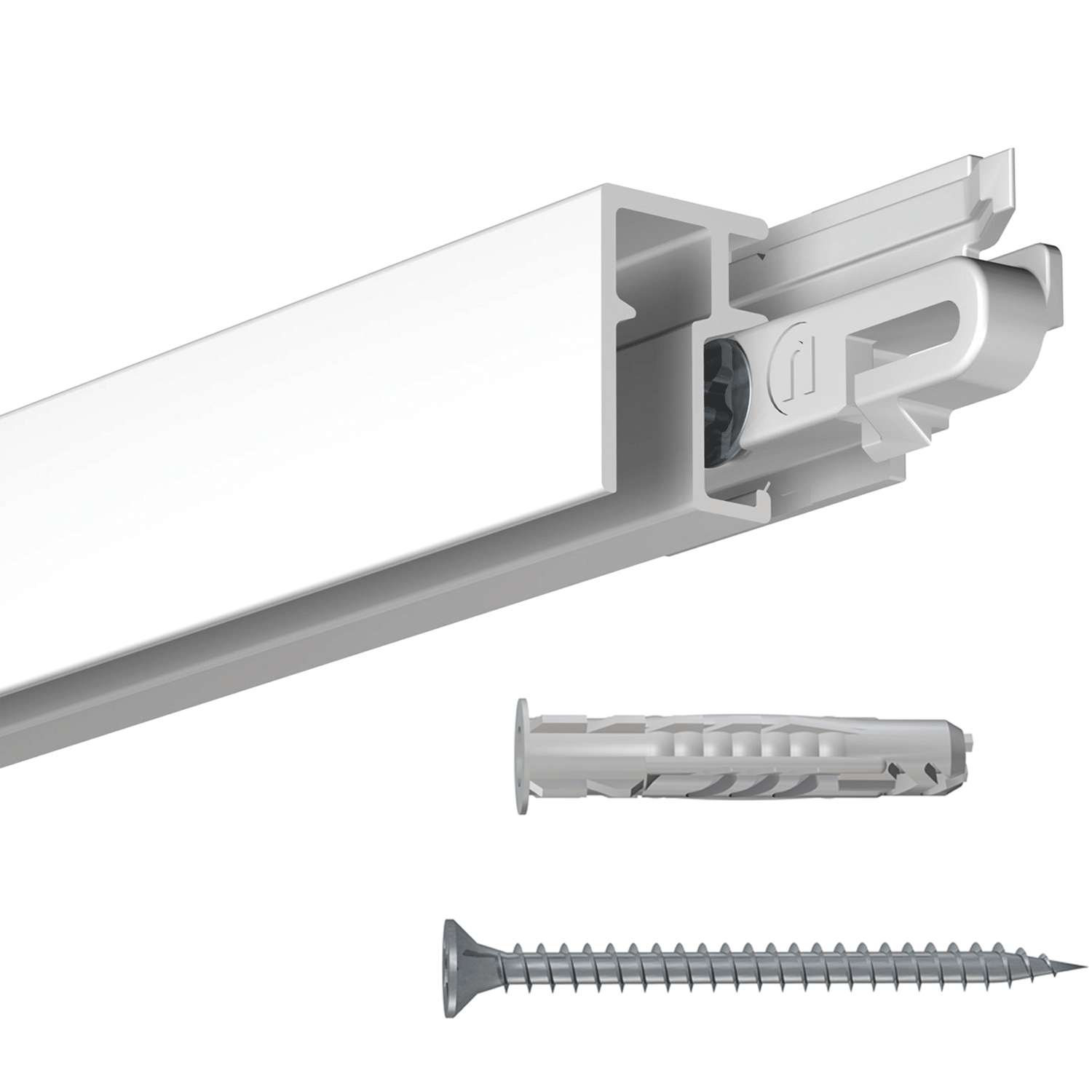 Cimaise Mini-Click Rail R10 Blanc 200cm + clips de fixation + vis & chevilles multimatériaux - Cimaise Tableau Newly